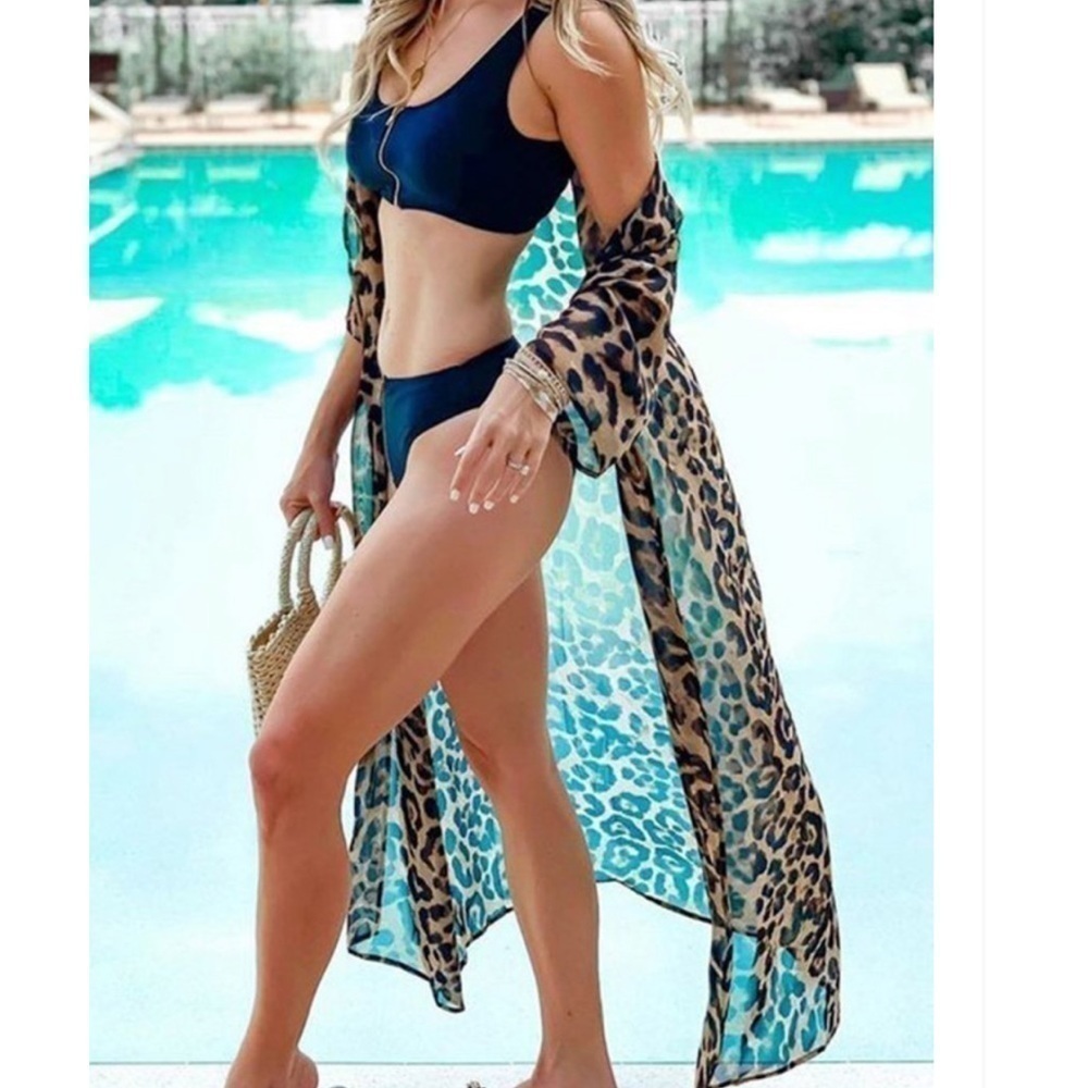 OC LUX Leopard Chiffon Cover-Up Dress